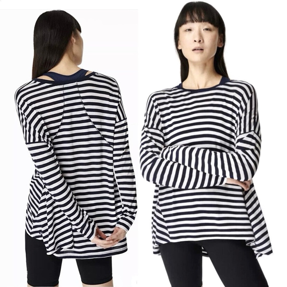 Sweaty Betty Knit Top A-Line Easy Peazy Trapeze Peasy Swing Stripe Navy White S